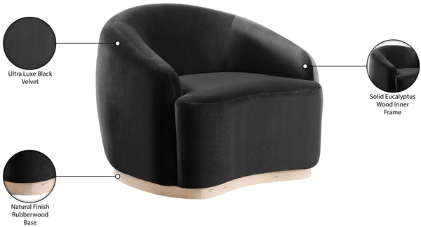 Meridian Furniture Gustavo Art Deco Velvet Accent Chair with Sculptural Curves and Solid Rubberwood Base Black 44081Black-C
