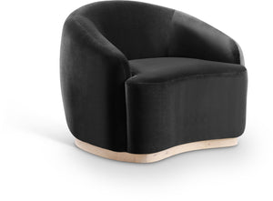 Meridian Furniture Gustavo Art Deco Velvet Accent Chair with Sculptural Curves and Solid Rubberwood Base Black 44081Black-C