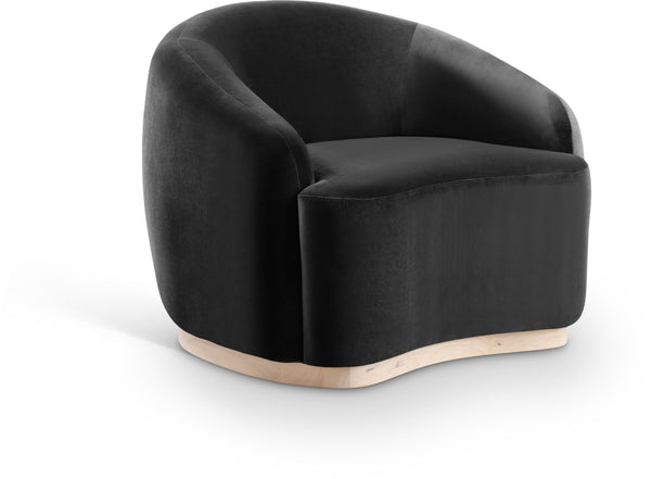 Meridian Furniture Gustavo Art Deco Velvet Accent Chair with Sculptural Curves and Solid Rubberwood Base Black 44081Black-C