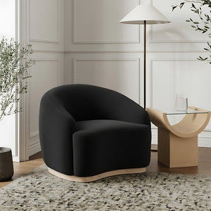 Meridian Furniture Gustavo Art Deco Velvet Accent Chair with Sculptural Curves and Solid Rubberwood Base Black 44081Black-C
