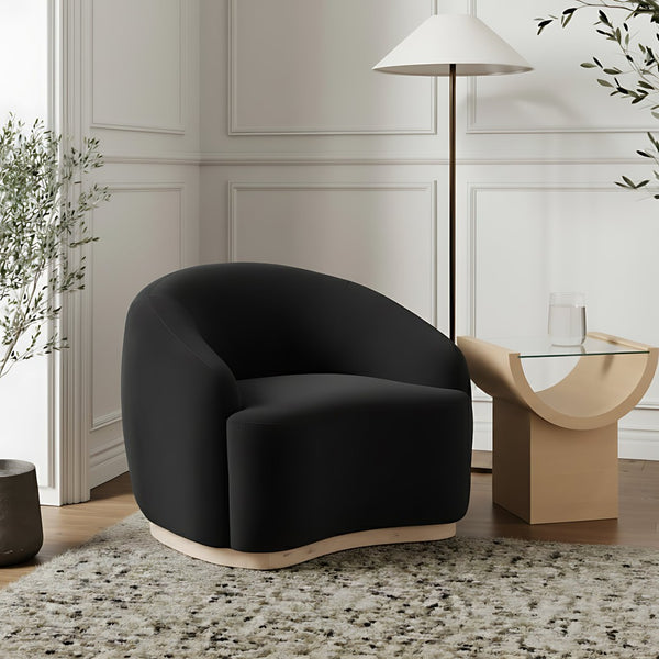 Meridian Furniture Gustavo Art Deco Velvet Accent Chair with Sculptural Curves and Solid Rubberwood Base Black 44081Black-C