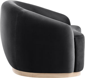 Meridian Furniture Gustavo Art Deco Velvet Accent Chair with Sculptural Curves and Solid Rubberwood Base Black 44081Black-C