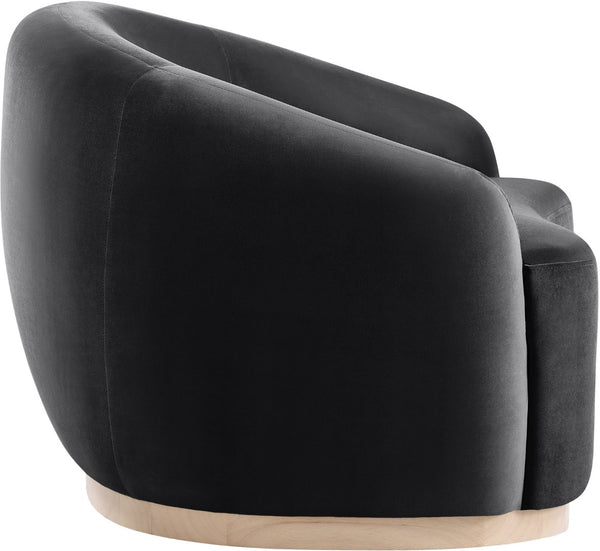 Meridian Furniture Gustavo Art Deco Velvet Accent Chair with Sculptural Curves and Solid Rubberwood Base Black 44081Black-C