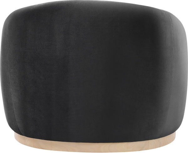 Meridian Furniture Gustavo Art Deco Velvet Accent Chair with Sculptural Curves and Solid Rubberwood Base Black 44081Black-C