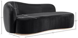Meridian Furniture Gustavo Art Deco Velvet Chaise Lounge with Sculptural Curves and Solid Wood Base Black 44081Black-Chaise