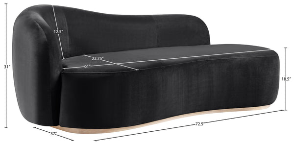 Meridian Furniture Gustavo Art Deco Velvet Chaise Lounge with Sculptural Curves and Solid Wood Base Black 44081Black-Chaise