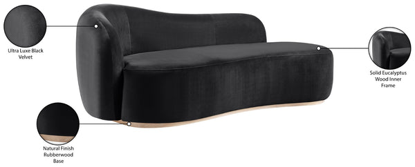 Meridian Furniture Gustavo Art Deco Velvet Chaise Lounge with Sculptural Curves and Solid Wood Base Black 44081Black-Chaise
