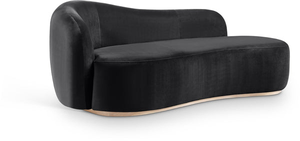 Meridian Furniture Gustavo Art Deco Velvet Chaise Lounge with Sculptural Curves and Solid Wood Base Black 44081Black-Chaise