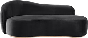 Meridian Furniture Gustavo Art Deco Velvet Chaise Lounge with Sculptural Curves and Solid Wood Base Black 44081Black-Chaise