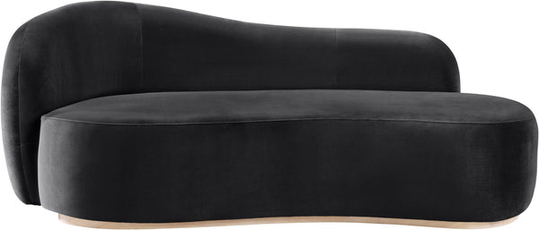 Meridian Furniture Gustavo Art Deco Velvet Chaise Lounge with Sculptural Curves and Solid Wood Base Black 44081Black-Chaise