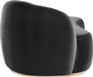 Meridian Furniture Gustavo Art Deco Velvet Chaise Lounge with Sculptural Curves and Solid Wood Base Black 44081Black-Chaise