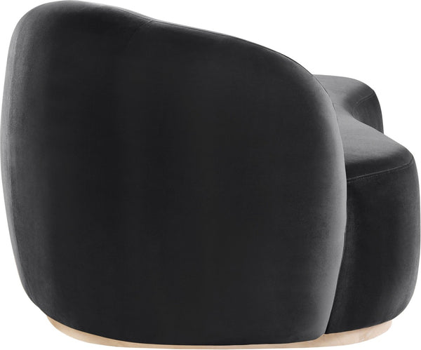 Meridian Furniture Gustavo Art Deco Velvet Chaise Lounge with Sculptural Curves and Solid Wood Base Black 44081Black-Chaise
