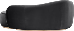 Meridian Furniture Gustavo Art Deco Velvet Chaise Lounge with Sculptural Curves and Solid Wood Base Black 44081Black-Chaise