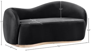 Meridian Furniture Gustavo Art Deco Curved Velvet Sofa with Sculpted Arms and Solid Wood Legs for Living Rooms Black 72.5 inches 44081Black-L