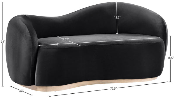 Meridian Furniture Gustavo Art Deco Curved Velvet Sofa with Sculpted Arms and Solid Wood Legs for Living Rooms Black 72.5 inches 44081Black-L
