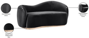 Meridian Furniture Gustavo Art Deco Curved Velvet Sofa with Sculpted Arms and Solid Wood Legs for Living Rooms Black 72.5 inches 44081Black-L