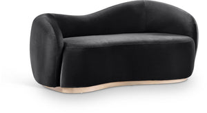 Meridian Furniture Gustavo Art Deco Curved Velvet Sofa with Sculpted Arms and Solid Wood Legs for Living Rooms Black 72.5 inches 44081Black-L