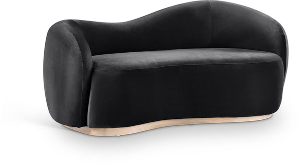 Meridian Furniture Gustavo Art Deco Curved Velvet Sofa with Sculpted Arms and Solid Wood Legs for Living Rooms Black 72.5 inches 44081Black-L