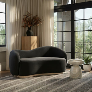 Meridian Furniture Gustavo Art Deco Curved Velvet Sofa with Sculpted Arms and Solid Wood Legs for Living Rooms Black 72.5 inches 44081Black-L