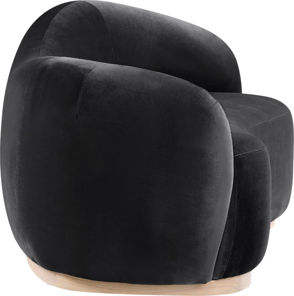 Meridian Furniture Gustavo Art Deco Curved Velvet Sofa with Sculpted Arms and Solid Wood Legs for Living Rooms Black 72.5 inches 44081Black-L