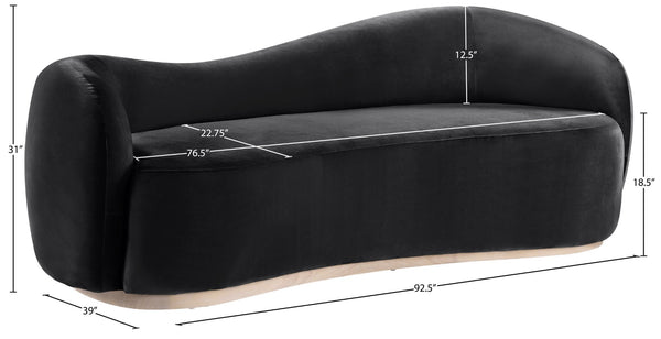 Meridian Furniture Gustavo Art Deco Curved Velvet Sofa with Sculpted Arms and Solid Wood Legs for Living Rooms Black 92.5 inches 44081Black-S