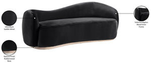 Meridian Furniture Gustavo Art Deco Curved Velvet Sofa with Sculpted Arms and Solid Wood Legs for Living Rooms Black 92.5 inches 44081Black-S