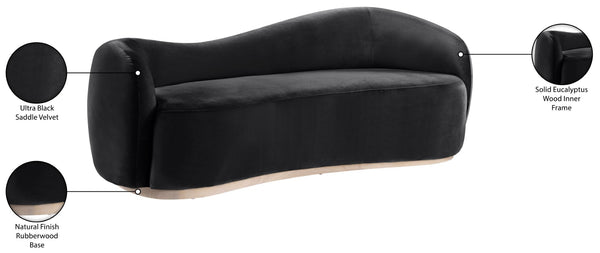Meridian Furniture Gustavo Art Deco Curved Velvet Sofa with Sculpted Arms and Solid Wood Legs for Living Rooms Black 92.5 inches 44081Black-S