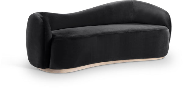 Meridian Furniture Gustavo Art Deco Curved Velvet Sofa with Sculpted Arms and Solid Wood Legs for Living Rooms Black 92.5 inches 44081Black-S