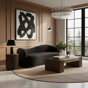 Meridian Furniture Gustavo Art Deco Curved Velvet Sofa with Sculpted Arms and Solid Wood Legs for Living Rooms Black 92.5 inches 44081Black-S