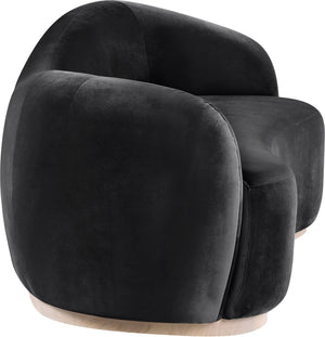Meridian Furniture Gustavo Art Deco Curved Velvet Sofa with Sculpted Arms and Solid Wood Legs for Living Rooms Black 92.5 inches 44081Black-S