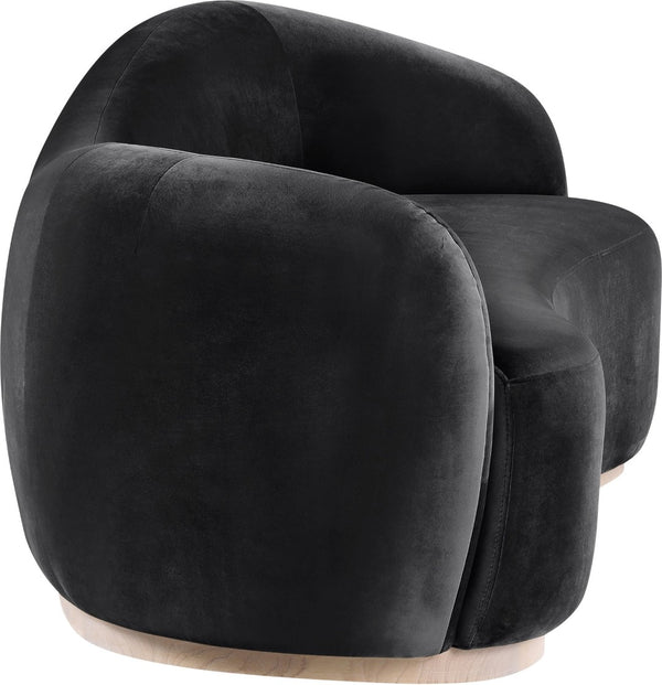 Meridian Furniture Gustavo Art Deco Curved Velvet Sofa with Sculpted Arms and Solid Wood Legs for Living Rooms Black 92.5 inches 44081Black-S