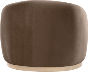 Meridian Furniture Gustavo Art Deco Velvet Accent Chair with Sculptural Curves and Solid Rubberwood Base Brown 44081Brown-C