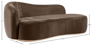 Meridian Furniture Gustavo Art Deco Velvet Chaise Lounge with Sculptural Curves and Solid Wood Base Brown 44081Brown-Chaise