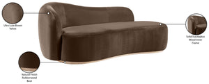Meridian Furniture Gustavo Art Deco Velvet Chaise Lounge with Sculptural Curves and Solid Wood Base Brown 44081Brown-Chaise