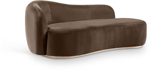 Meridian Furniture Gustavo Art Deco Velvet Chaise Lounge with Sculptural Curves and Solid Wood Base Brown 44081Brown-Chaise