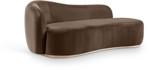 Meridian Furniture Gustavo Art Deco Velvet Chaise Lounge with Sculptural Curves and Solid Wood Base Brown 44081Brown-Chaise