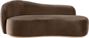 Meridian Furniture Gustavo Art Deco Velvet Chaise Lounge with Sculptural Curves and Solid Wood Base Brown 44081Brown-Chaise
