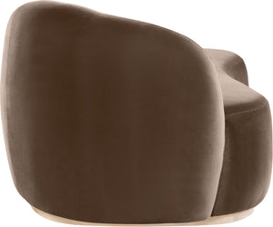 Meridian Furniture Gustavo Art Deco Velvet Chaise Lounge with Sculptural Curves and Solid Wood Base Brown 44081Brown-Chaise