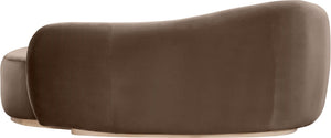 Meridian Furniture Gustavo Art Deco Velvet Chaise Lounge with Sculptural Curves and Solid Wood Base Brown 44081Brown-Chaise