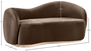 Meridian Furniture Gustavo Art Deco Curved Velvet Sofa with Sculpted Arms and Solid Wood Legs for Living Rooms Brown 72.5 inches 44081Brown-L