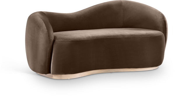 Meridian Furniture Gustavo Art Deco Curved Velvet Sofa with Sculpted Arms and Solid Wood Legs for Living Rooms Brown 72.5 inches 44081Brown-L