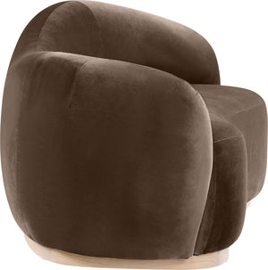 Meridian Furniture Gustavo Art Deco Curved Velvet Sofa with Sculpted Arms and Solid Wood Legs for Living Rooms Brown 72.5 inches 44081Brown-L