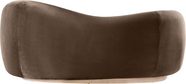 Meridian Furniture Gustavo Art Deco Curved Velvet Sofa with Sculpted Arms and Solid Wood Legs for Living Rooms Brown 72.5 inches 44081Brown-L