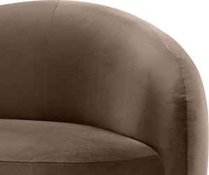 Meridian Furniture Gustavo Art Deco Curved Velvet Sofa with Sculpted Arms and Solid Wood Legs for Living Rooms Brown 72.5 inches 44081Brown-L
