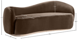 Meridian Furniture Gustavo Art Deco Curved Velvet Sofa with Sculpted Arms and Solid Wood Legs for Living Rooms Brown 92.5 inches 44081Brown-S