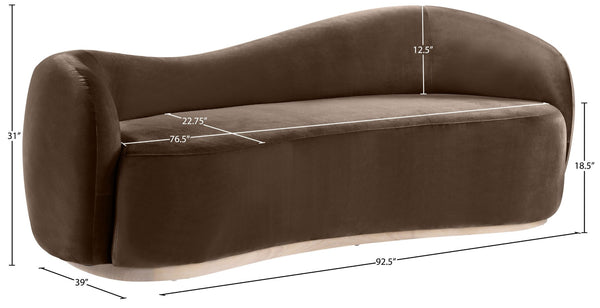 Meridian Furniture Gustavo Art Deco Curved Velvet Sofa with Sculpted Arms and Solid Wood Legs for Living Rooms Brown 92.5 inches 44081Brown-S