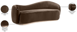 Meridian Furniture Gustavo Art Deco Curved Velvet Sofa with Sculpted Arms and Solid Wood Legs for Living Rooms Brown 92.5 inches 44081Brown-S