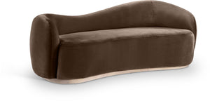 Meridian Furniture Gustavo Art Deco Curved Velvet Sofa with Sculpted Arms and Solid Wood Legs for Living Rooms Brown 92.5 inches 44081Brown-S