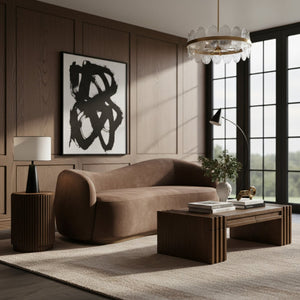 Meridian Furniture Gustavo Art Deco Curved Velvet Sofa with Sculpted Arms and Solid Wood Legs for Living Rooms Brown 92.5 inches 44081Brown-S