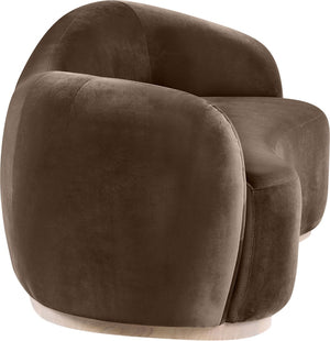Meridian Furniture Gustavo Art Deco Curved Velvet Sofa with Sculpted Arms and Solid Wood Legs for Living Rooms Brown 92.5 inches 44081Brown-S
